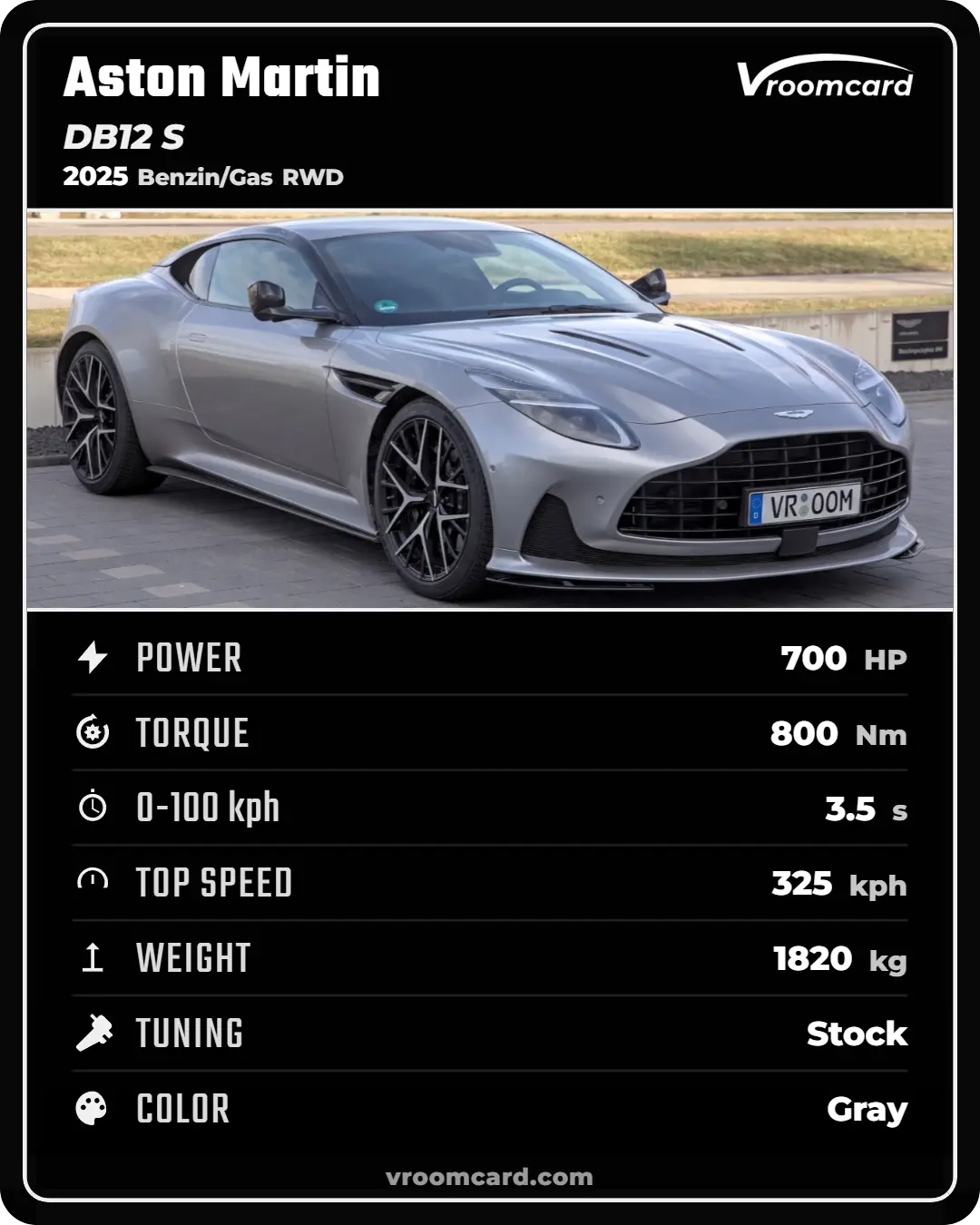 Example Vroomcard: Aston Martin DB12 S