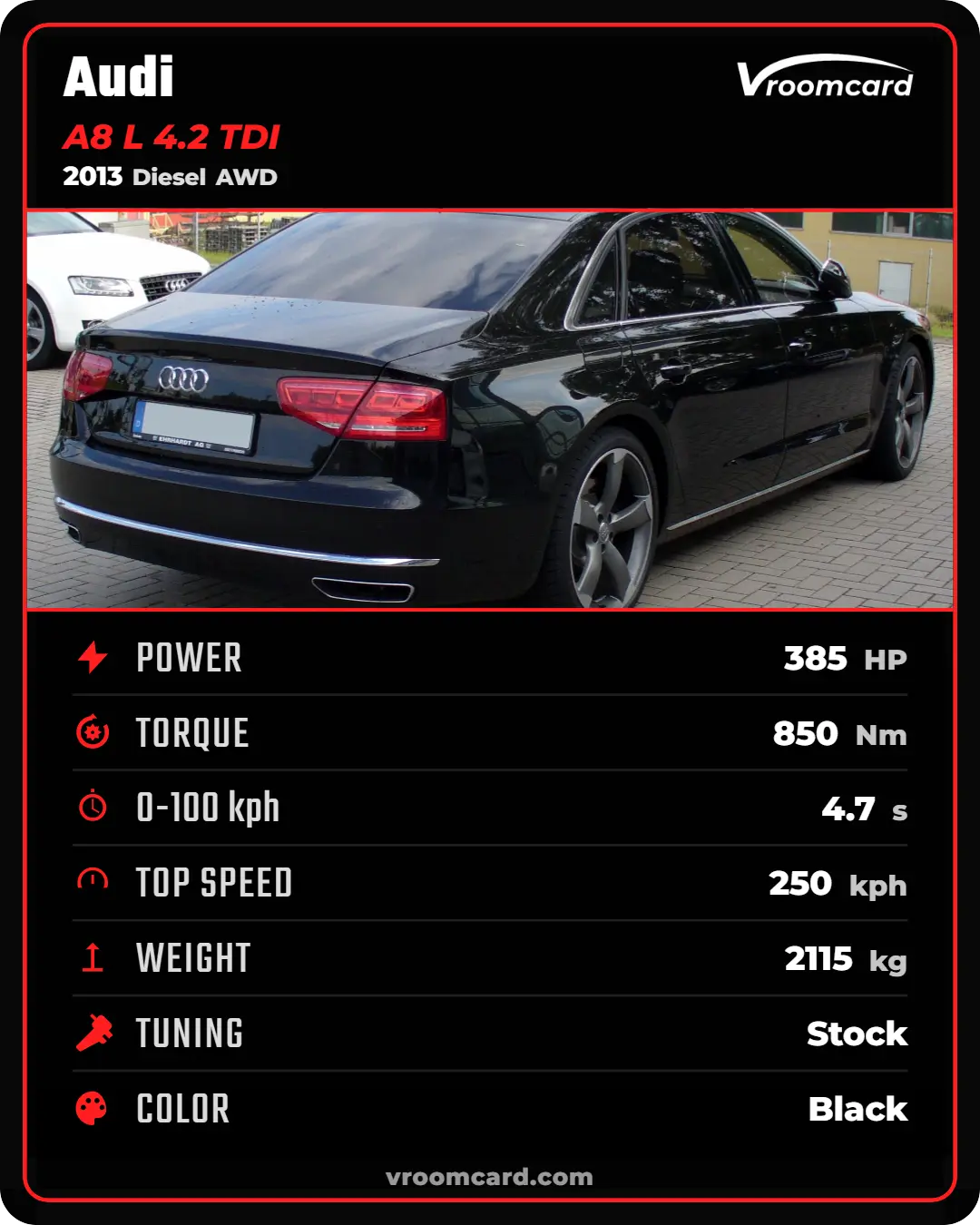 Example Vroomcard: Audi A8 L 4.2 TDI