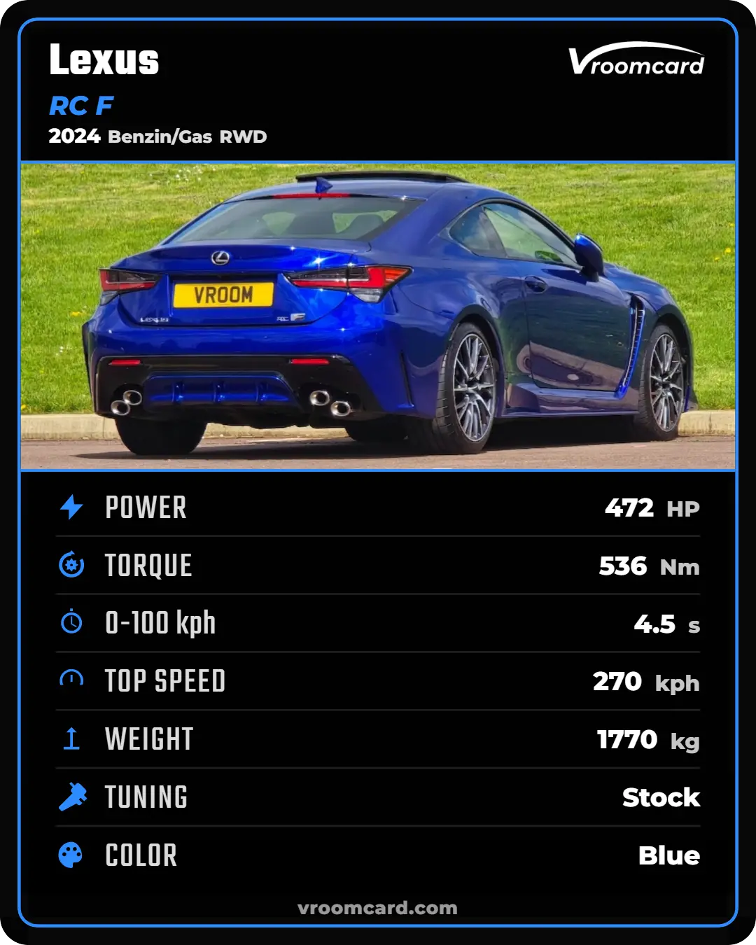 Example Vroomcard: Lexus RC F
